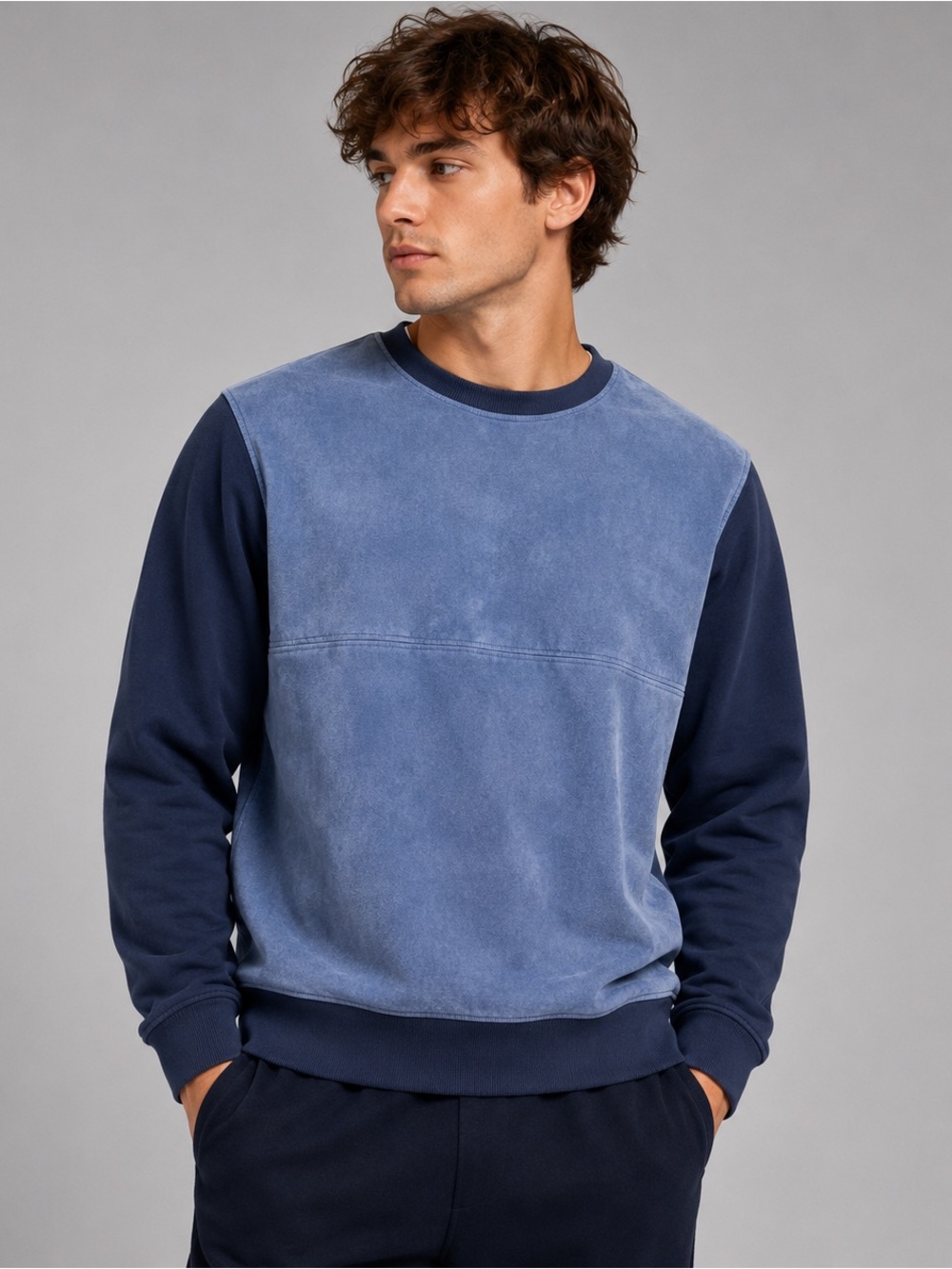 ♻️ Vintage Club Monaco Crewneck |‎ Suede & Cotton Mix | Size M | Luxe Layers